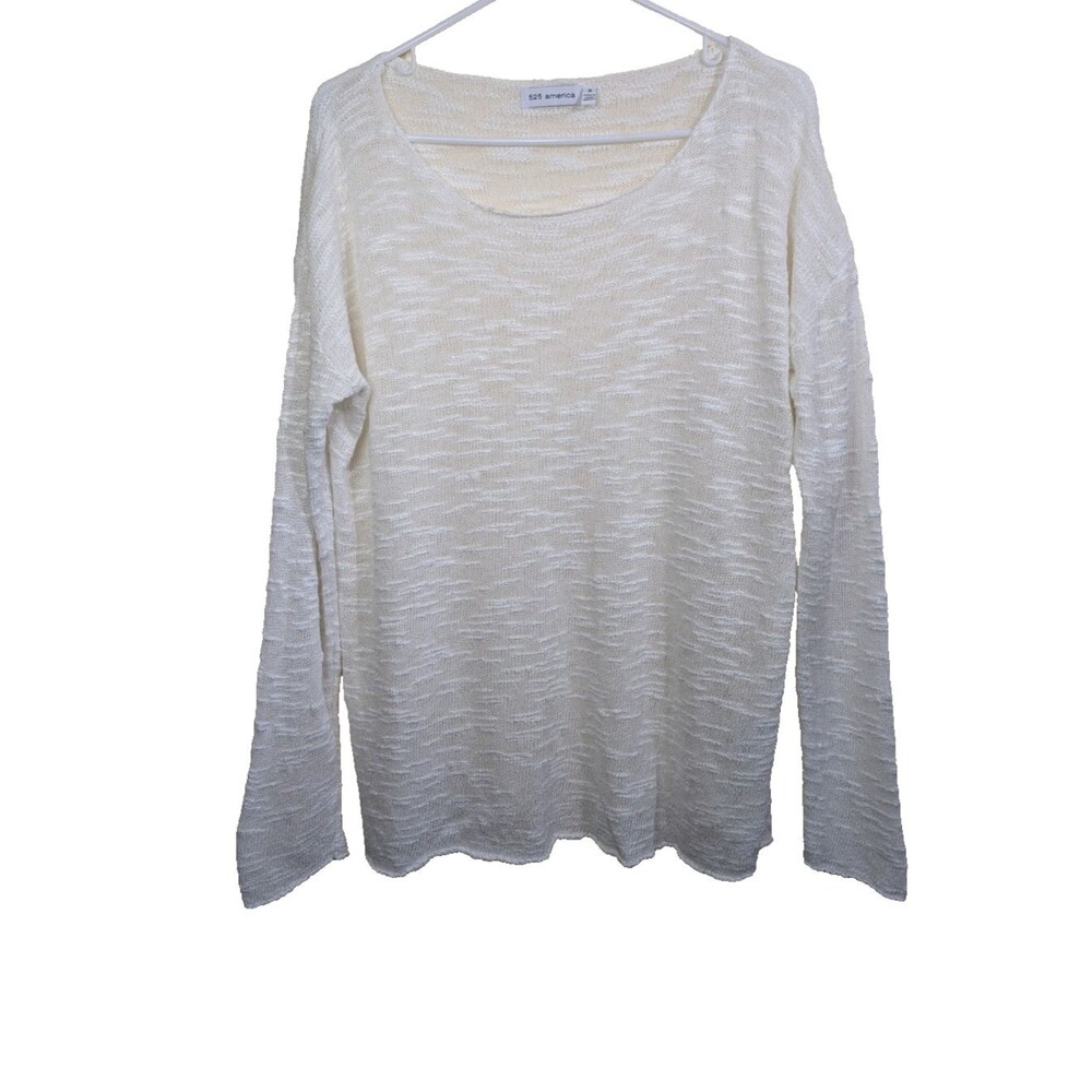 525 America Women's White Slub Yarn Pullover Beachy Sheer Oversized Size Small